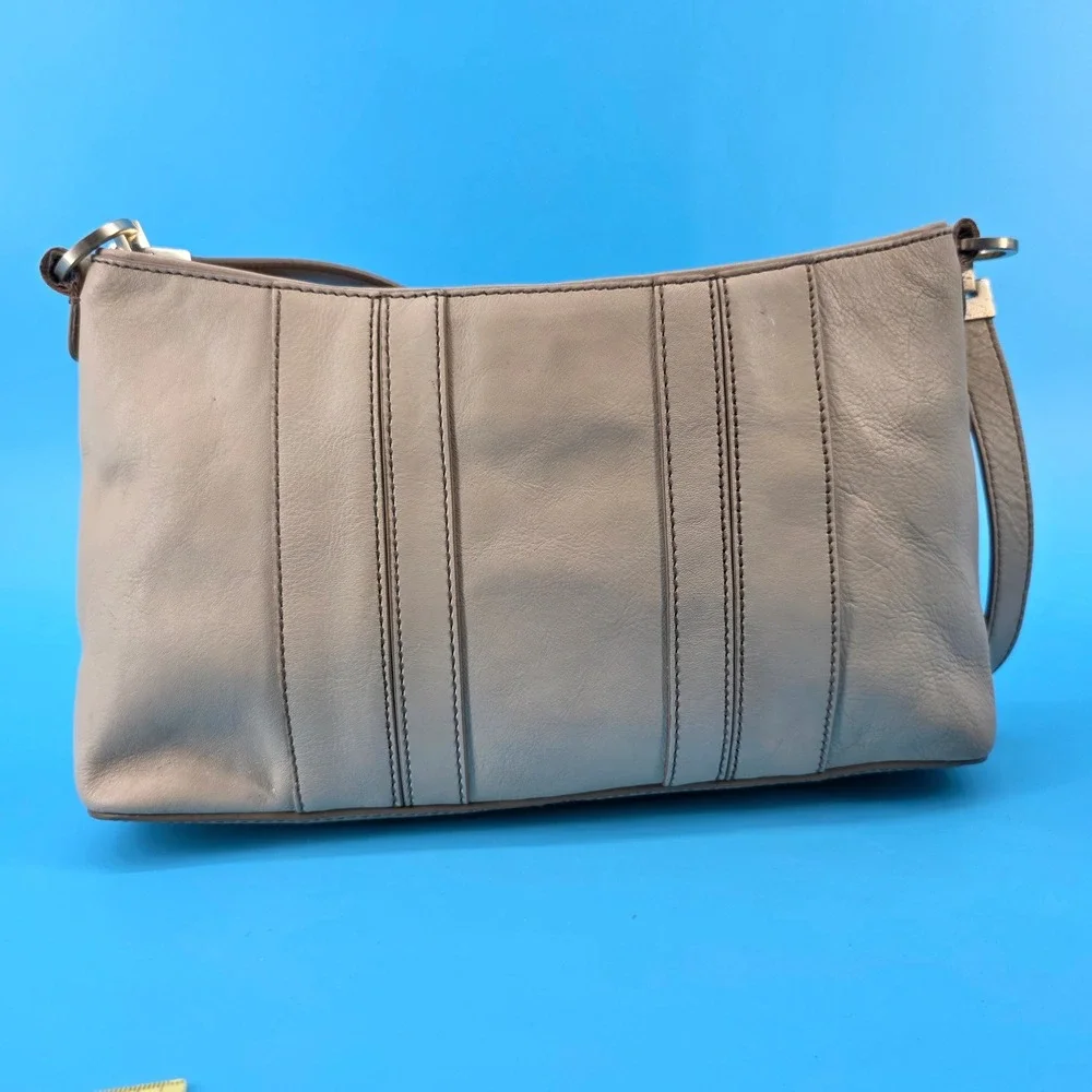 Etienne Aigner Taupe Beige Leather Shoulder Bag Baguette Silver Hardware 61570